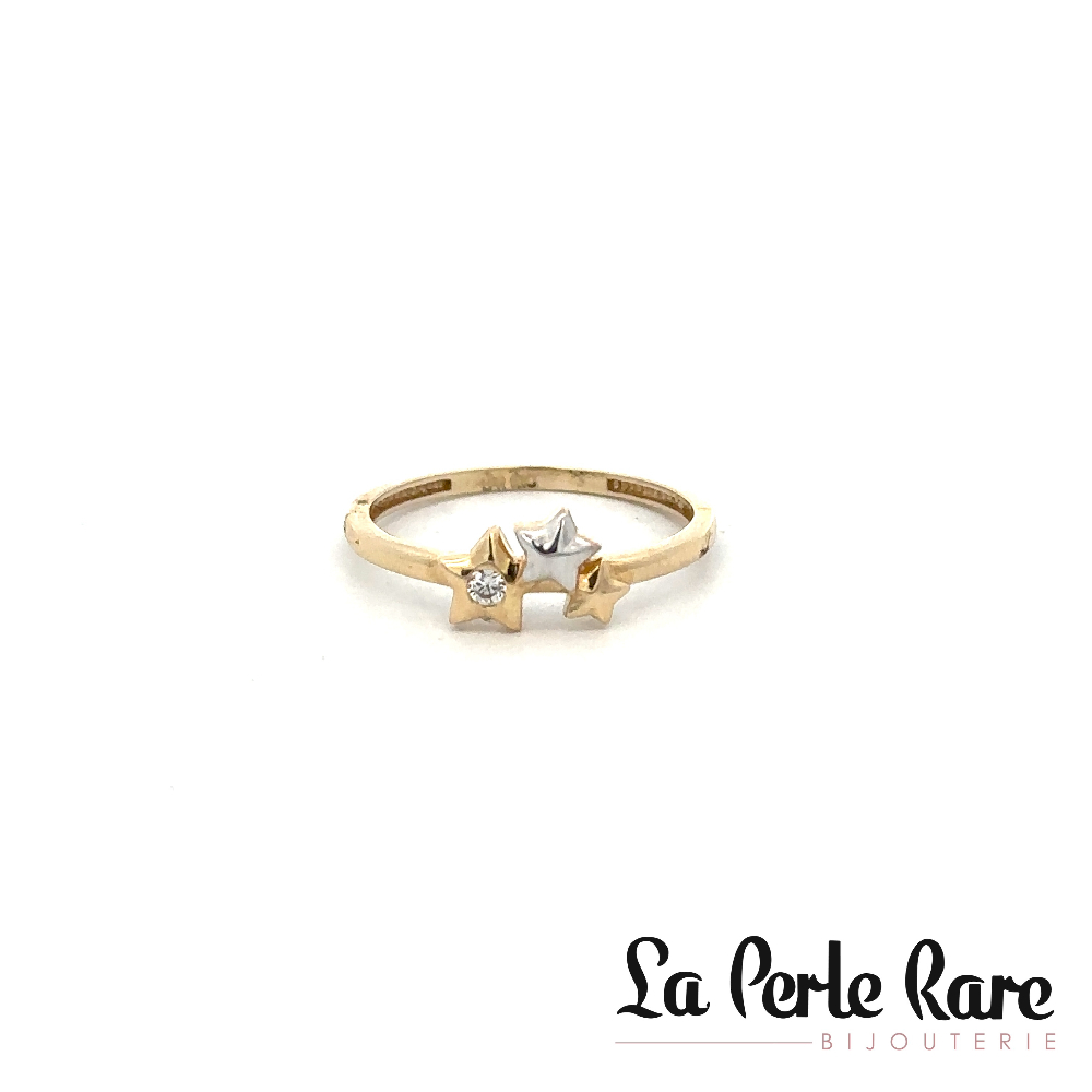 Bague étoiles, or 2 tons (jaune/blanc) 10 carats, zircon incolore - RMDD01-1866-2T - Exclusivités