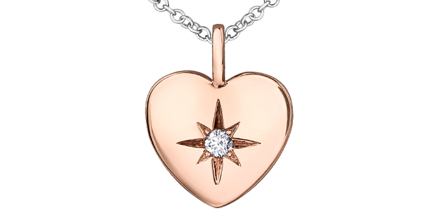 Pendentif or rose coeur avec diamant 2 points tot cert. - ML781 - Corona