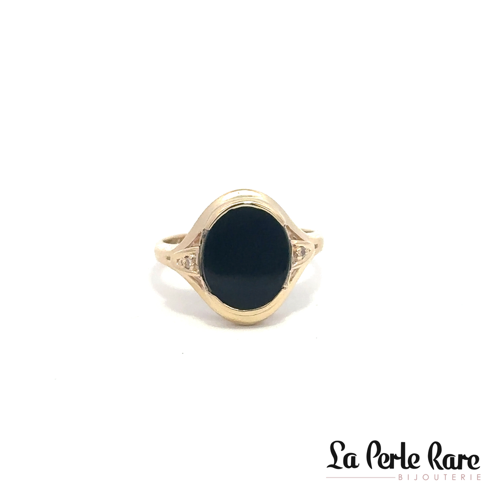 Bague pour femme or jaune 10kt onyx et 2 dia pour 1 point total - 649R15D - Exclusivités