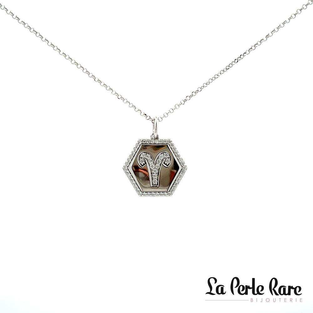 Pendentif zodiaque bélier, argent rhodié, zircons - R0A9JL001N - Reign By Paj