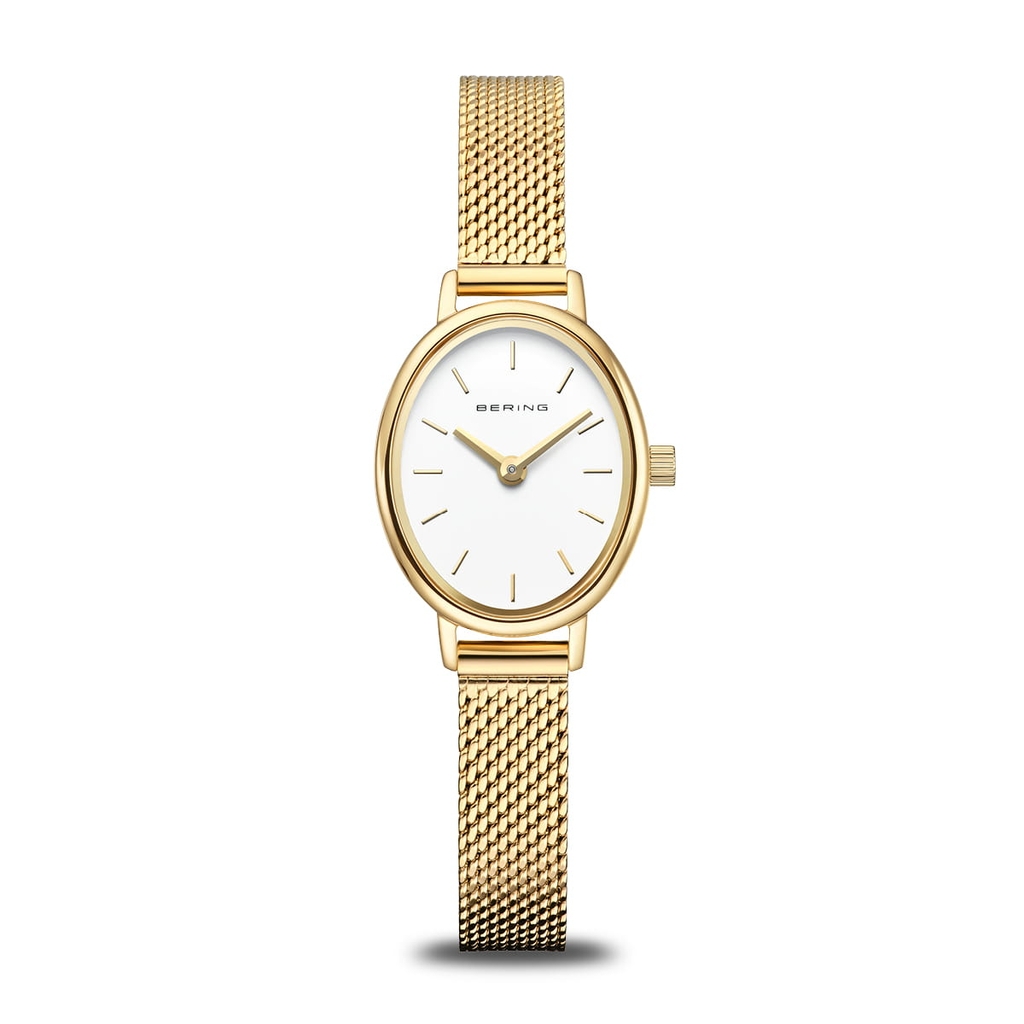 Montre ovale, acier inoxydable doré, fond blanc - 11020-334 - Bering
