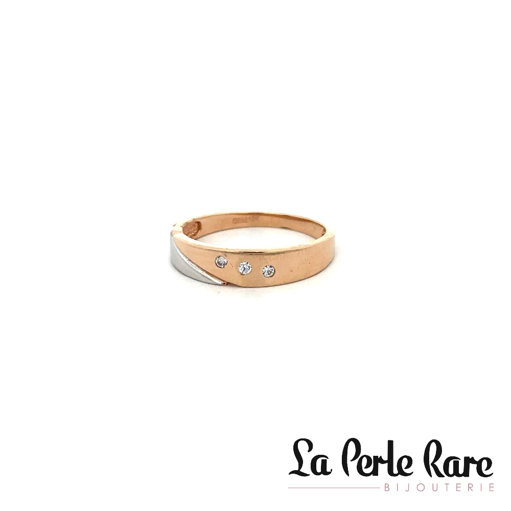 Bague or 2 tons (rose/blanc) 10 carats, zircons incolores Bague or 2 tons (rose/blanc) 10 carats, zircons incolores