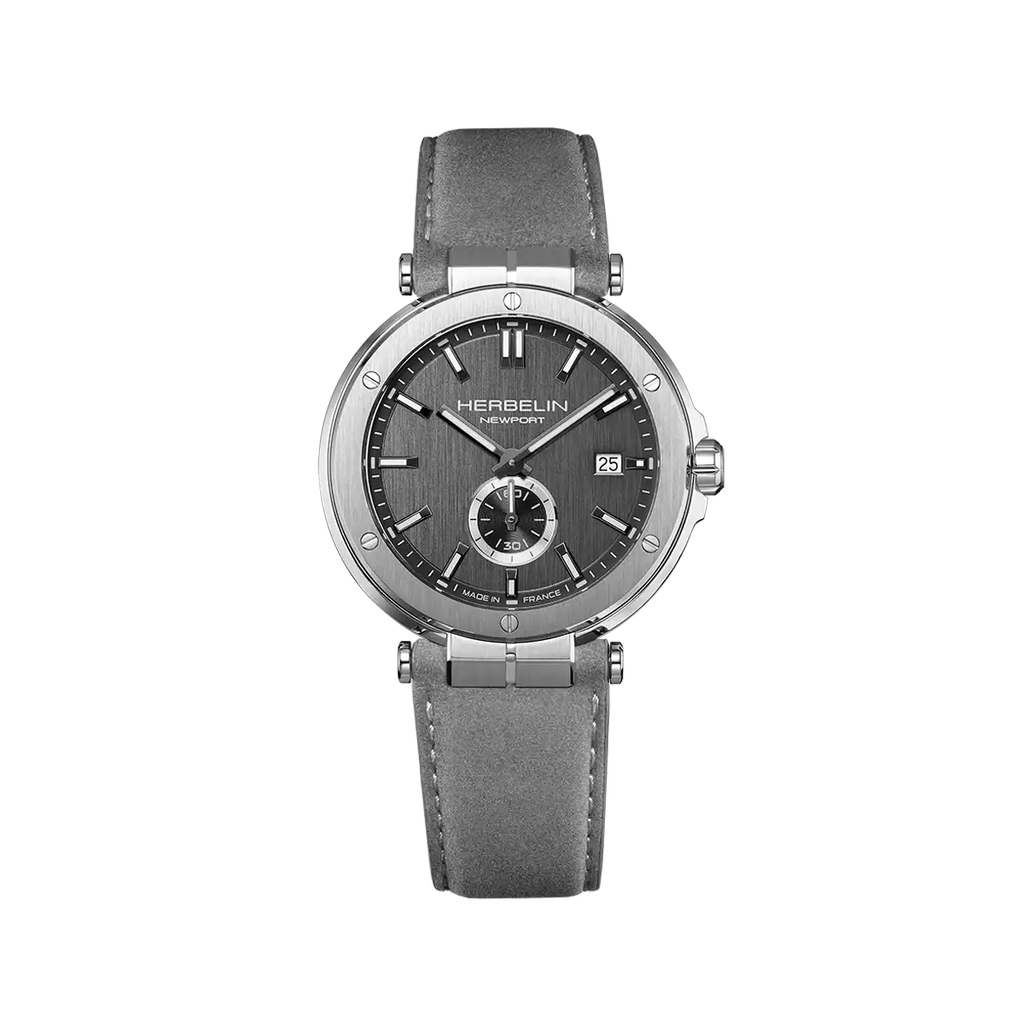 Montre Newport acier inoxydable et cuir gris