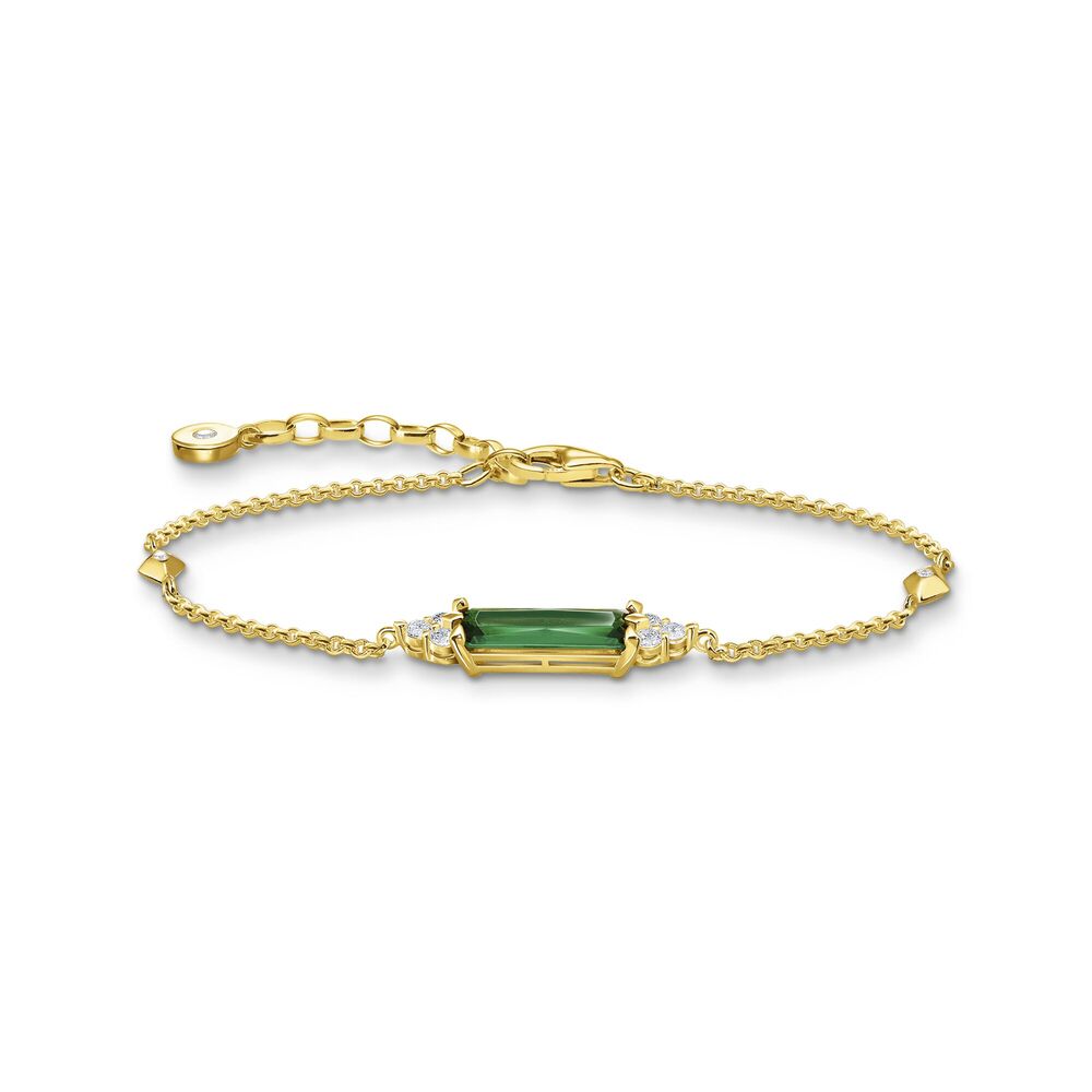 Bracelet en argent doré, pierre verte - A2018-971-6-L19V - Thomas Sabo