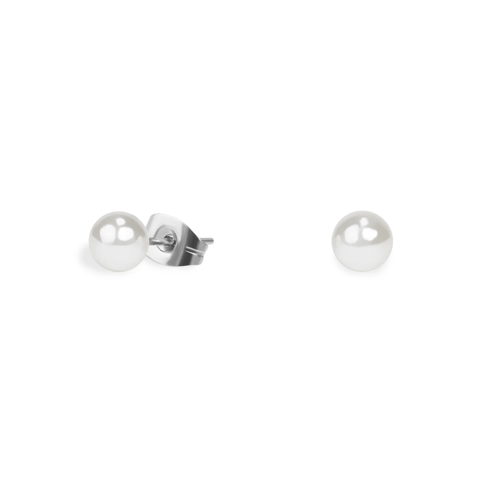 Boucles d'oreilles fixes, acier inoxydable, perles 5 millimètres - T411E103WH - Mia