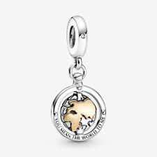 Bille tournoyante mappemonde, avec or jaune 14 kt, cz incolores - 799303C01 - Pandora