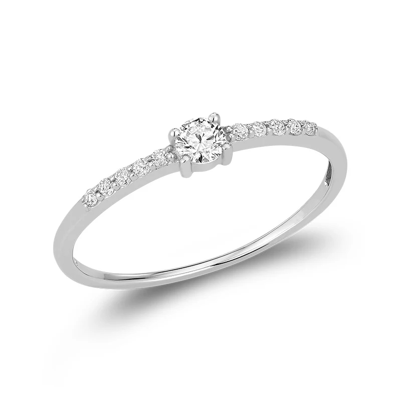 Bague solitaire, or blanc 10 carats, 16 points de diamant total