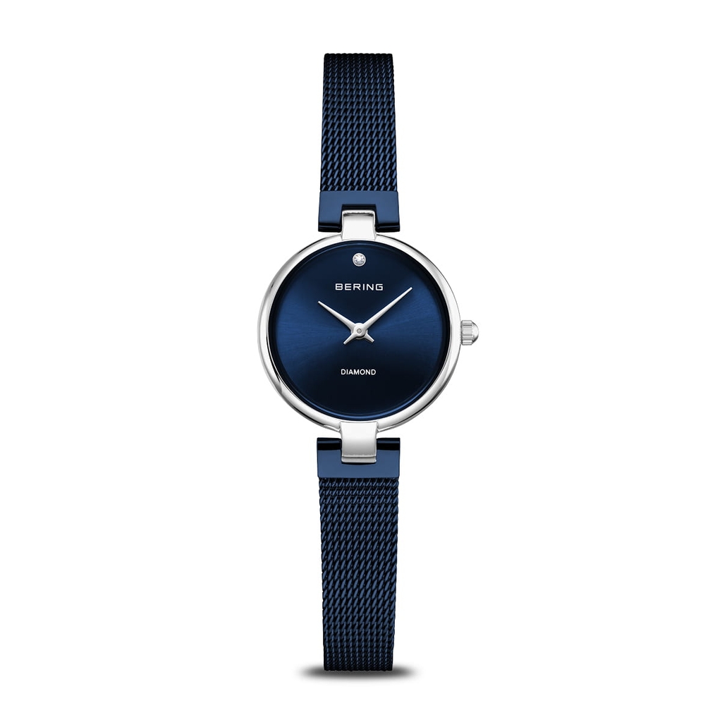 Montre acier inoxydable 2 tons (bleu et blanc), fond bleu, diamant - 17724-307 - Bering