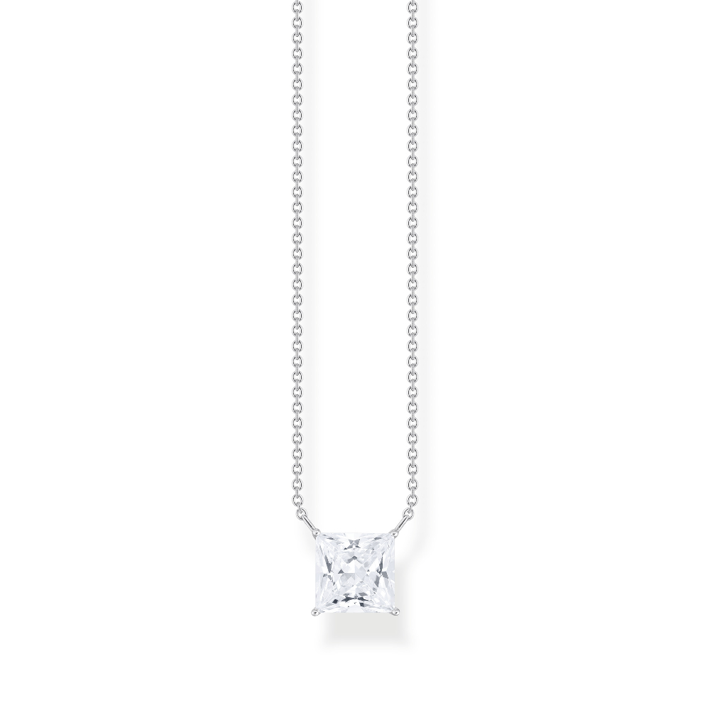 Collier solitaire, argent, zircon incolore