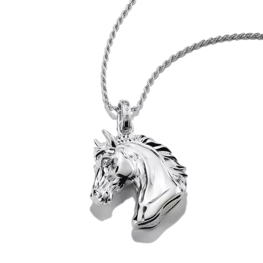 Pendentif tête de cheval, argent, zircons incolores