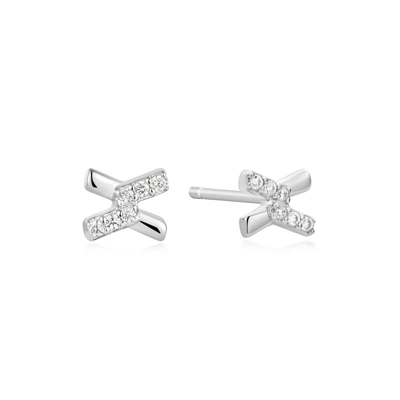 Boucles d'oreilles fixes argent rhodié, zircons incolores - E061-01H - Ania Haie