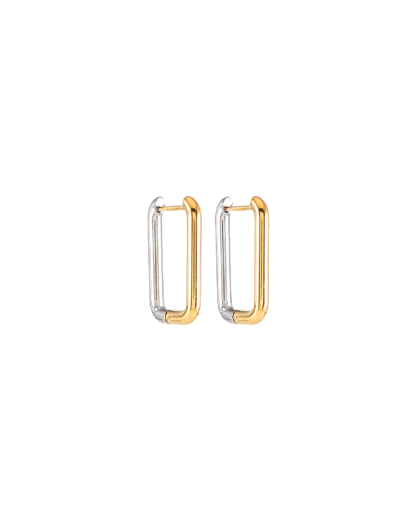 Anneaux de type huggies rectangulaires, acier inoxydable 2 tons (jaune et blanc) - DUET-DUO - Welldunn