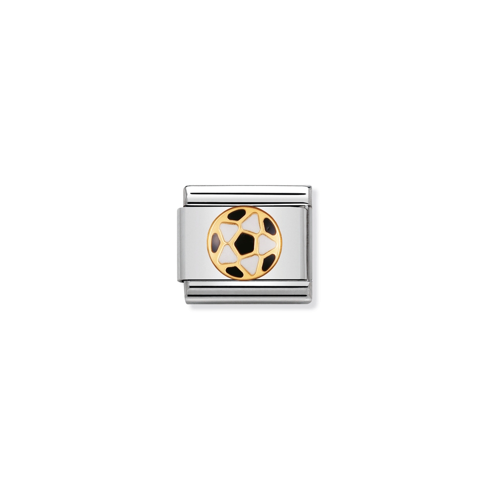 Maille classique ballon de soccer, acier inoxydable, finition or jaune 18 carats, émail noir et blanc - 03020417 - NOMINATION