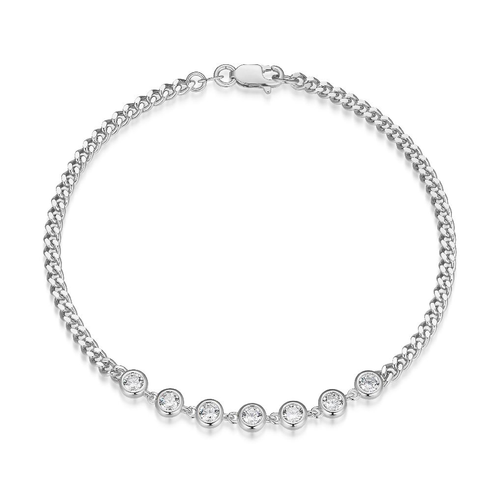 Bracelet argent, zircons incolores