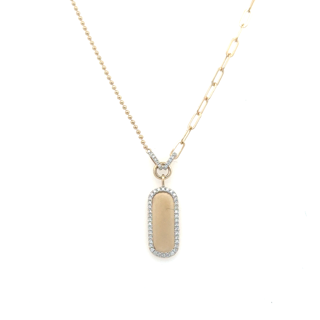 Collier plaque, or jaune 14 carats, 16 points de diamant total