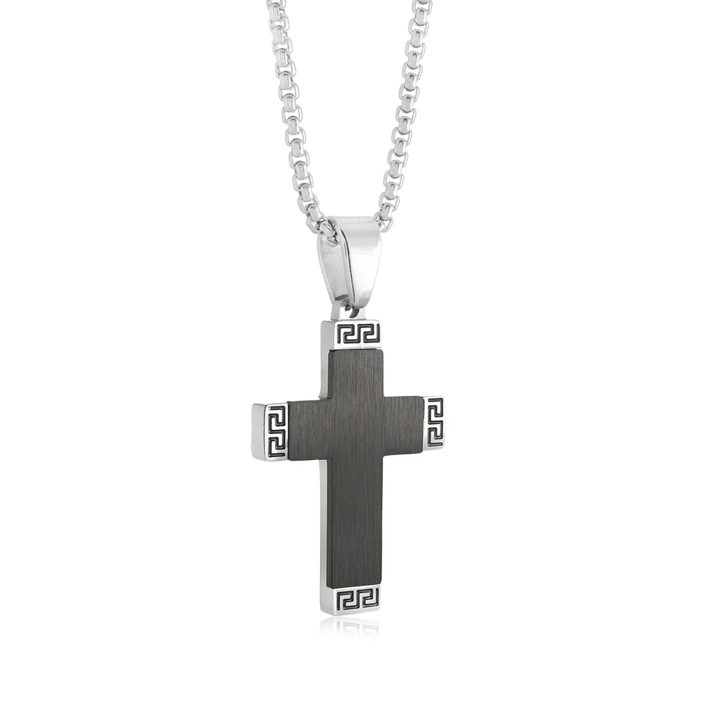 Pendentif croix de style Versace, acier inoxydable 2 tons - SC211 - Italgem Steel