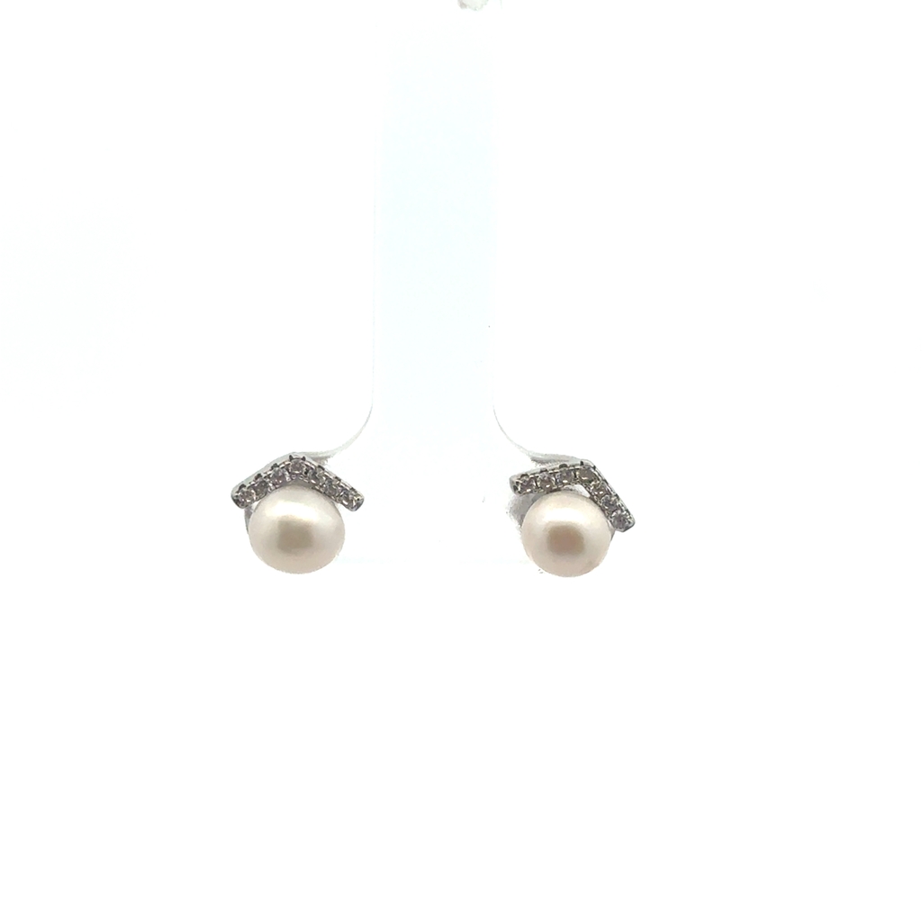 Boucles d’oreilles fixes argent sterling, perles, zircons