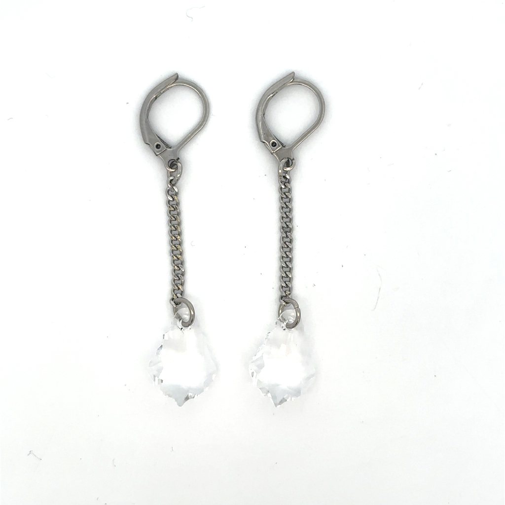 Boucles d'oreilles pendantes acier inoxydable, cristaux incolores - 171-ER8165 - Steelx