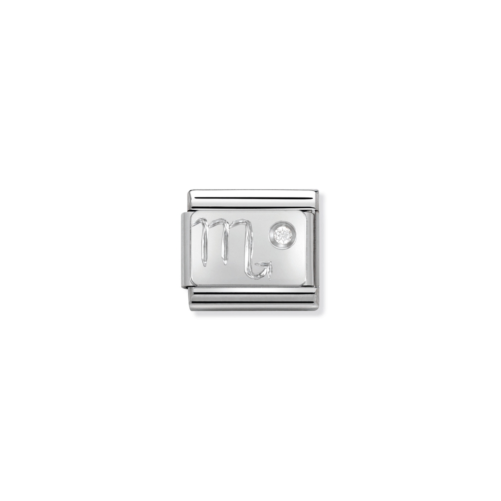 Maille classique zodiaque Scorpion, acier inoxydable, argent, zircon incolore - 33030208 - NOMINATION
