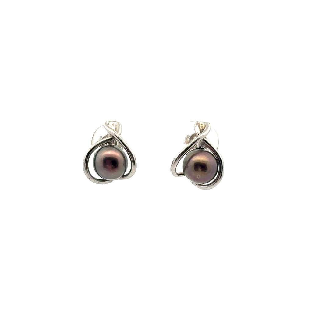 Boucles d'oreilles fixes or blanc 10 carats, perles teintées 6.5 - 7 millimètres - AP5-056W - Exclusivités