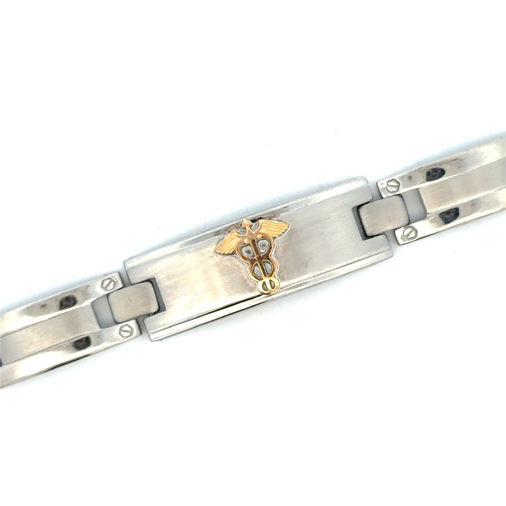 Bracelet médical, acier 2 tons (blanc/jaune)