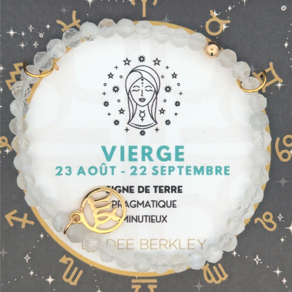 Bracelet zodiaque Vierge, métal avec finition en or, pierres de lune
