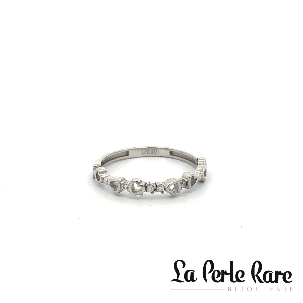 Bague coeurs, or blanc 10 carats, zircons incolores - RAZ-5748-B - Exclusivités