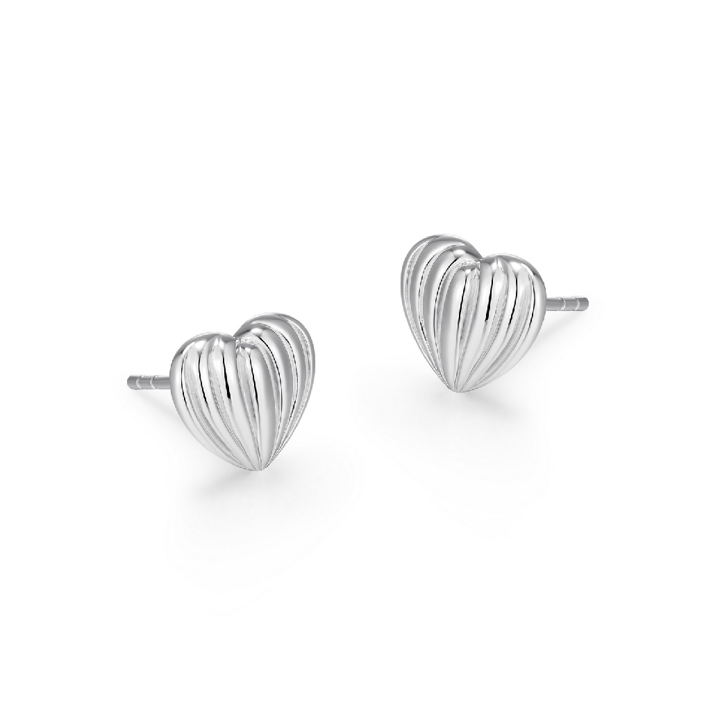 Boucles d'oreilles fixes coeurs bombés, argent