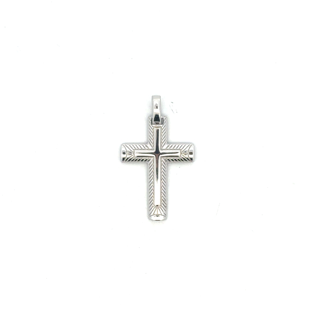 Pendentif croix texturée, argent rhodié