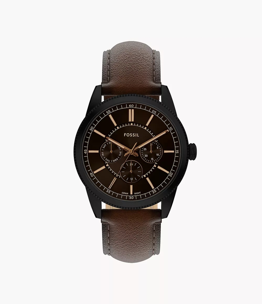Montre cuir brun, acier inoxydable noir, fond brun - FS6138 - Fossil
