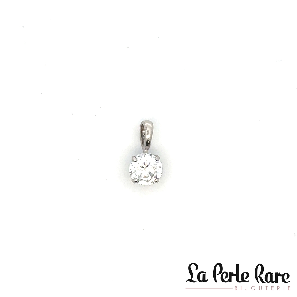 Pendentif solitaire, or blanc 10 carats, zircon incolore, 5 millimètres - 10123-5B-P - Exclusivités