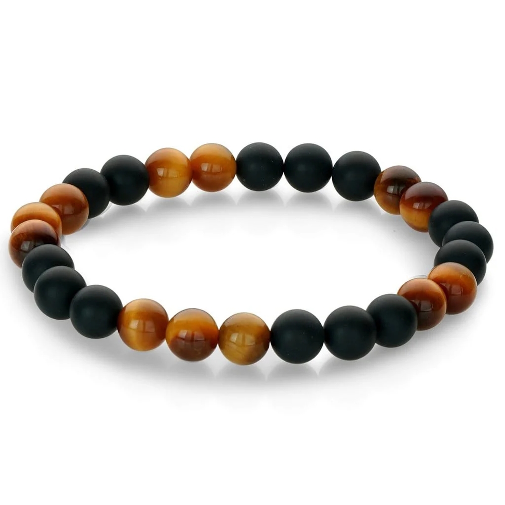 Bracelet extensible, onyx, oeil-de-tigre 8 millimètres - BB-113-M - Italgem Steel