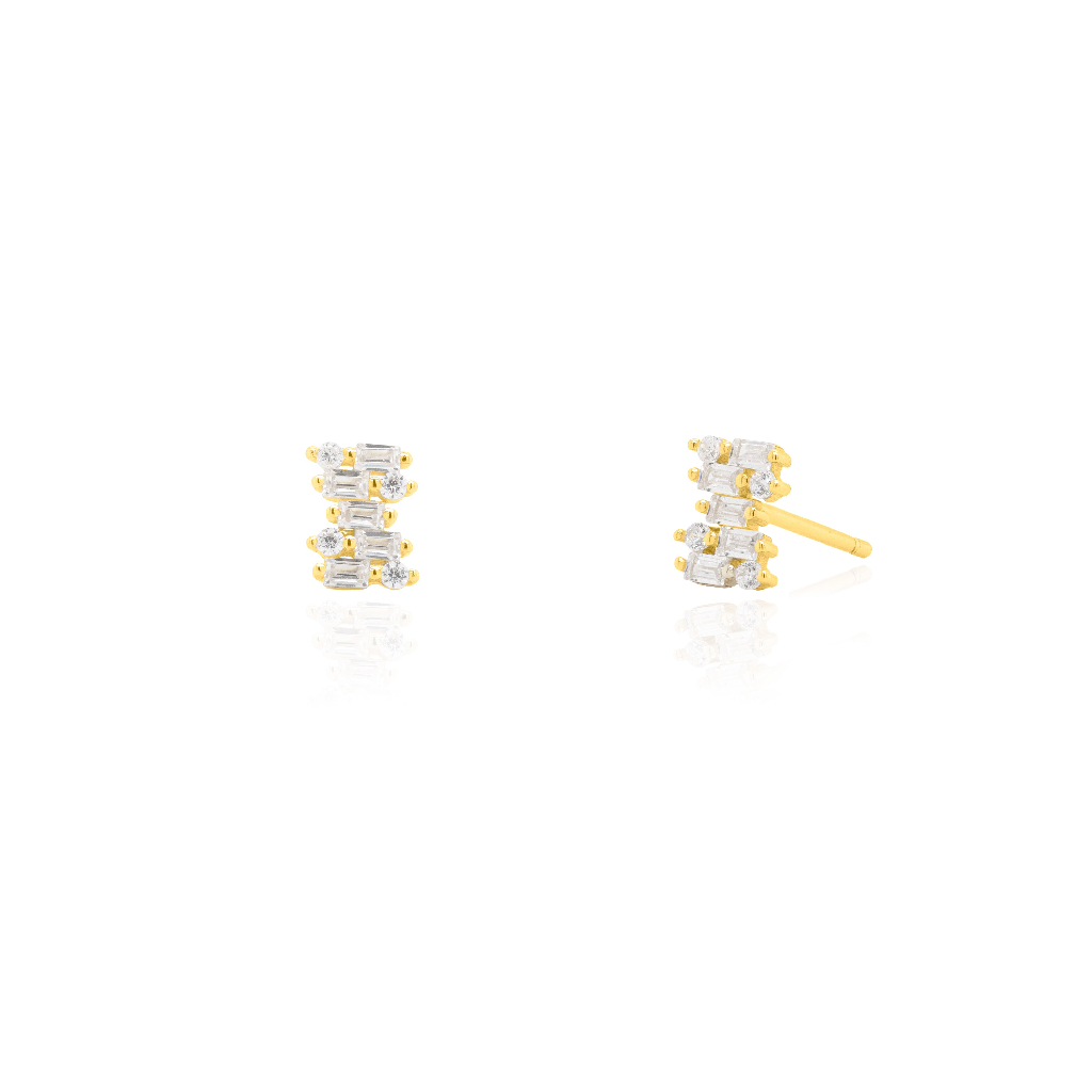 Boucles d'oreilles fixes argent finition or jaune, zircons incolores - ST-1647 - Exclusivités