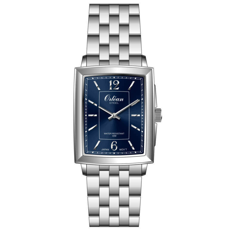 Montre homme boitier carré fond bleu 