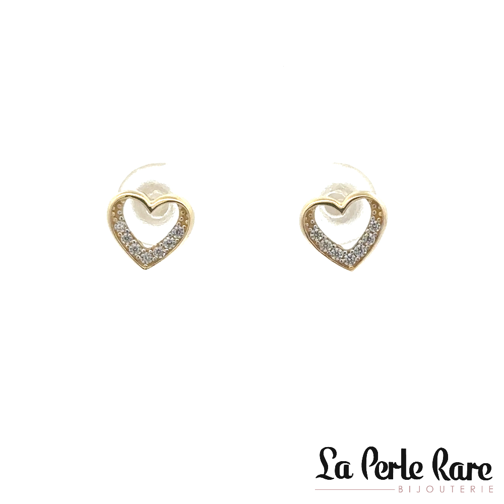Boucles d'oreilles fixes coeurs, or jaune 10 carats, zircons incolores - MNM53-J-BO - Exclusivités