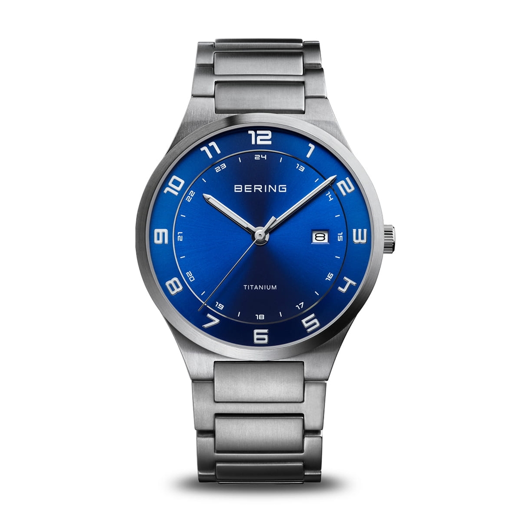 Montre acier inoxydable, fond bleu - 15139-707 - Bering