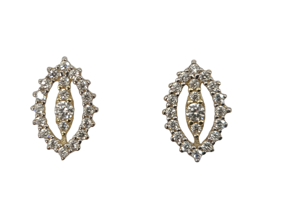 Boucles d'oreilles fixes or 2 tons (jaune/blanc) 10 carats, zircons incolores - EOZ-1226-2T - Exclusivités