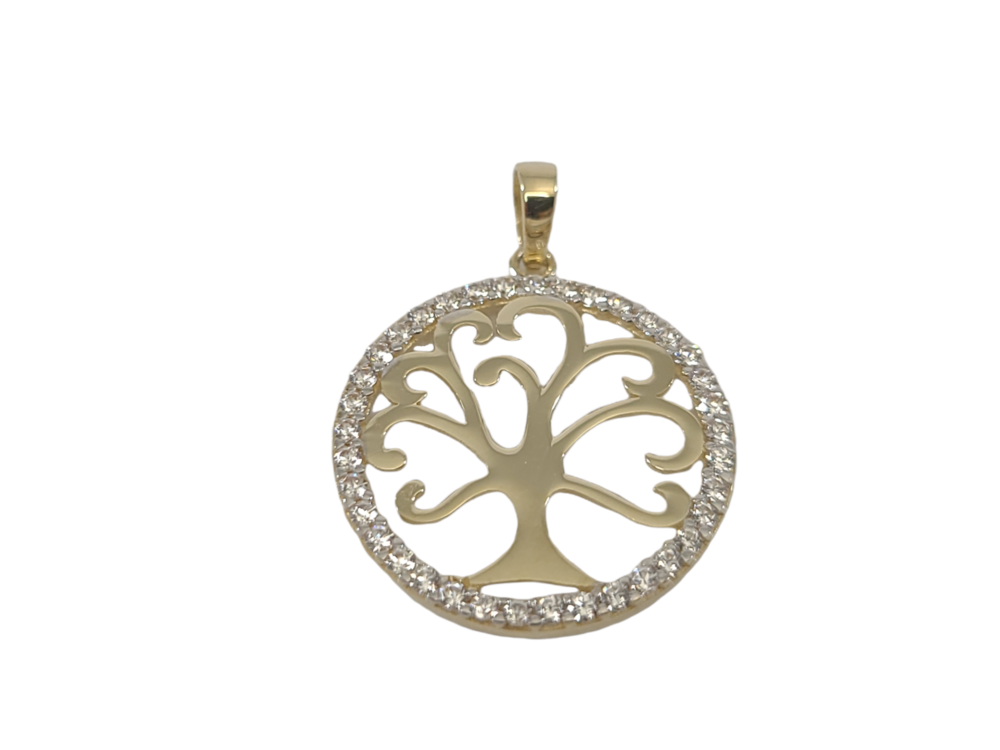 Pendentif arbre de vie, or jaune 10 carats, zircons incolores - POZ-1012-J - Exclusivités