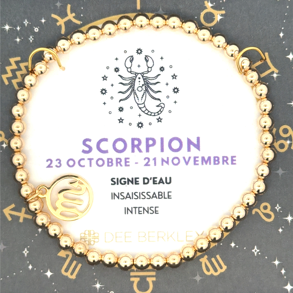 Bracelet zodiaque Scorpion, métal avec finition en or
