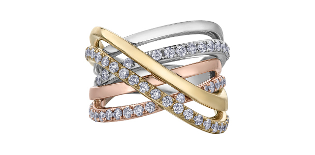 Bague or 3 tons (jaune/blanc/rose) 10 carats, 100 points de diamants total - DD7438 - Corona