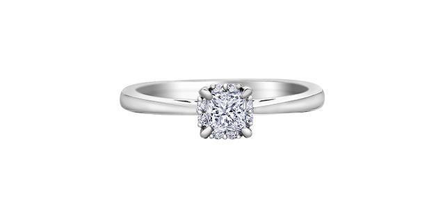 Bague solitaire, or blanc 14 carats, 58 points de diamant canadien total, SI1/I, certificat - 30300WG55-18 - Corona