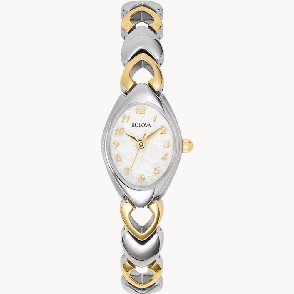 Montre acier inoxydable 2 tons (blanc/jaune), fond nacré - 98V02 - Bulova