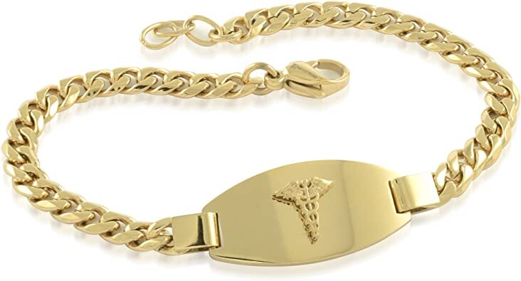Bracelet médical gourmette, acier inoxydable doré - SMAB21 - Italgem Steel