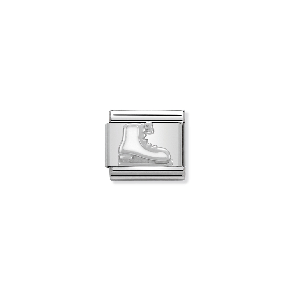 Maille classique patin, acier inoxydable, argent, émail blanc - 33020404 - NOMINATION