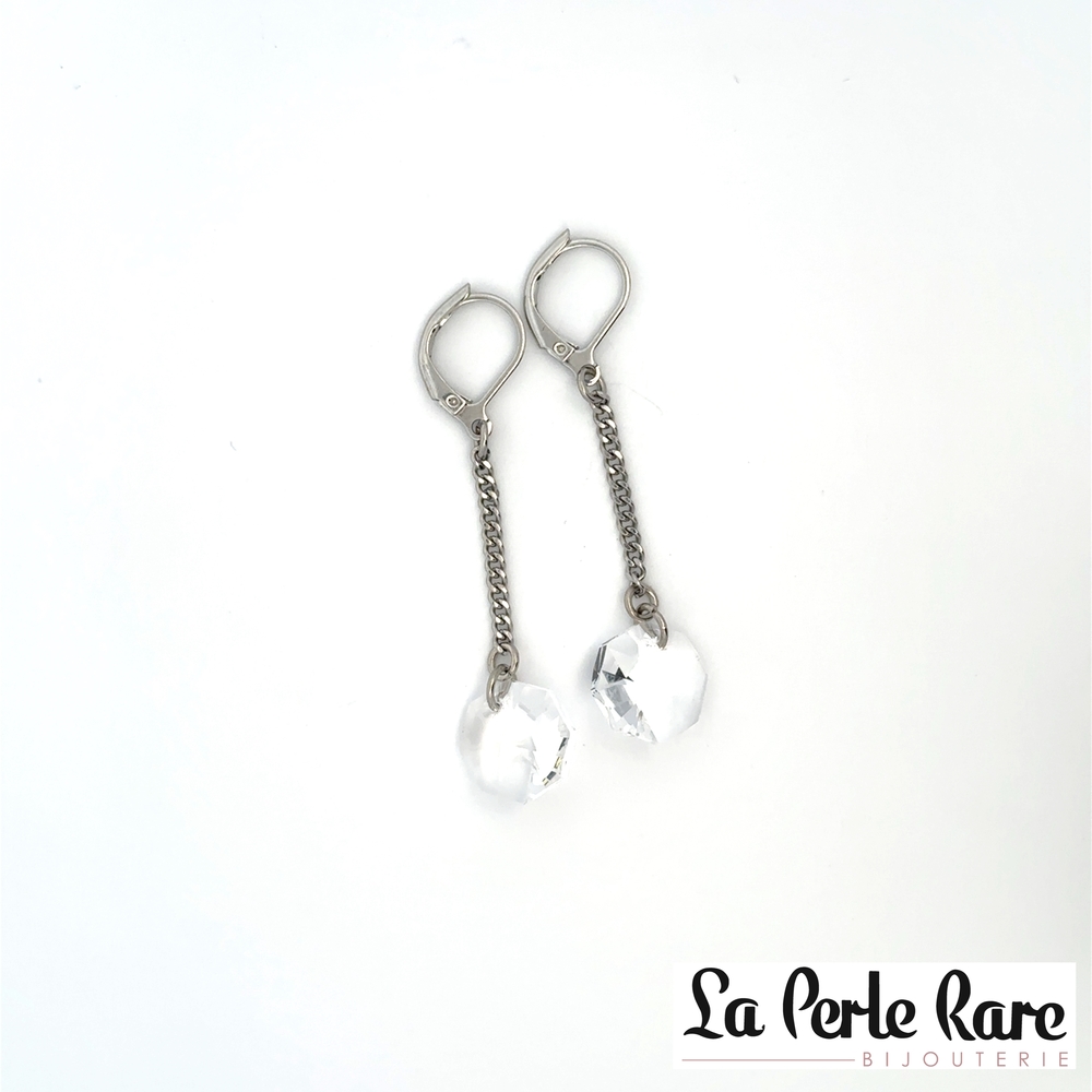 Boucles d'oreilles pendantes acier inoxydable, cristaux incolores - 171-ER8164 - Steelx