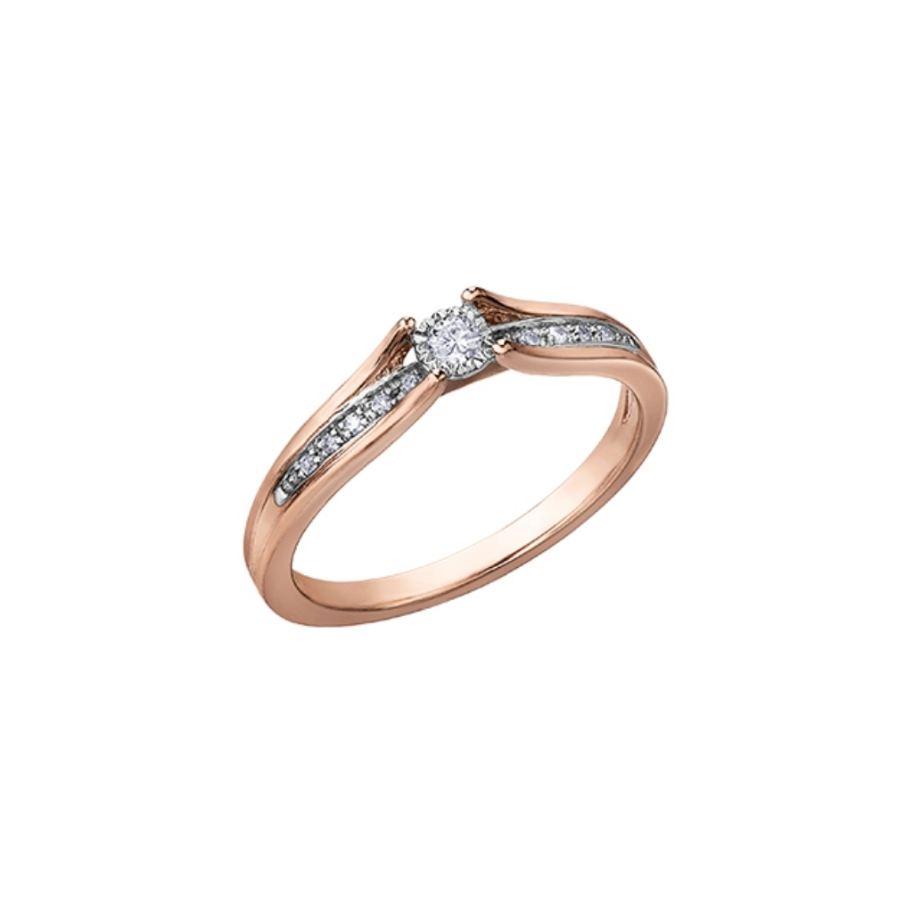 Bague or 2 tons (rose et blanc) 10 carats, 10 points de diamant total