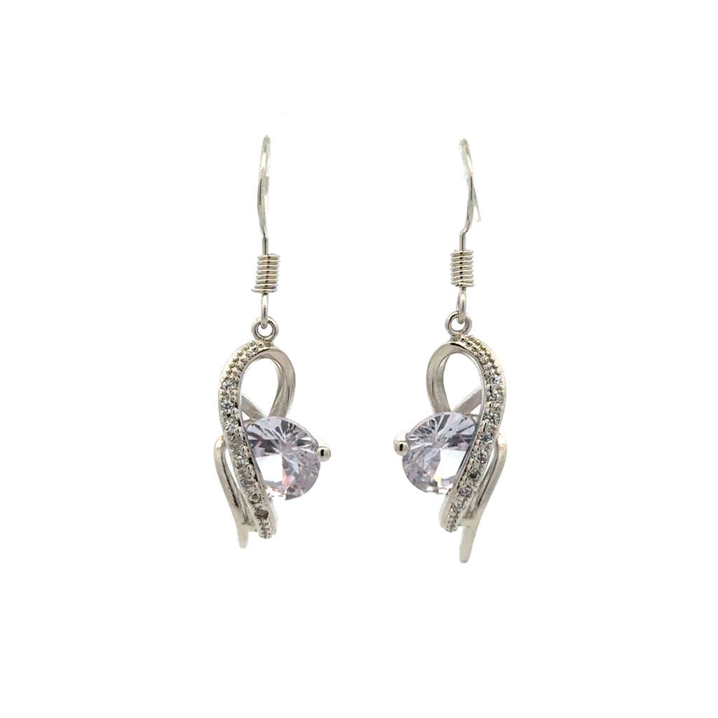 Bo pendantes argent, zircons blancs/bleus