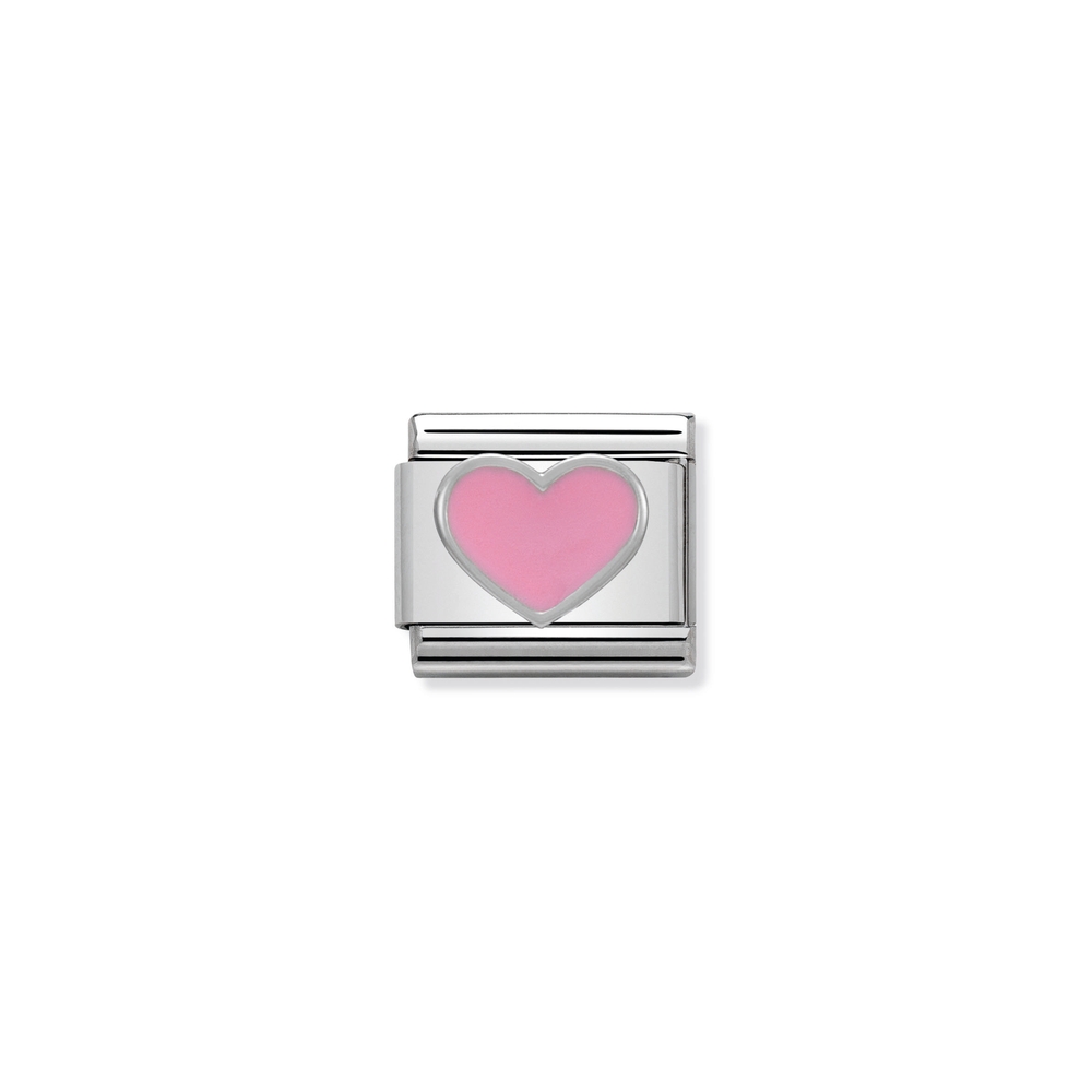 Maille classique coeur, acier inoxydable, argent, émail rose - 33020218 - NOMINATION