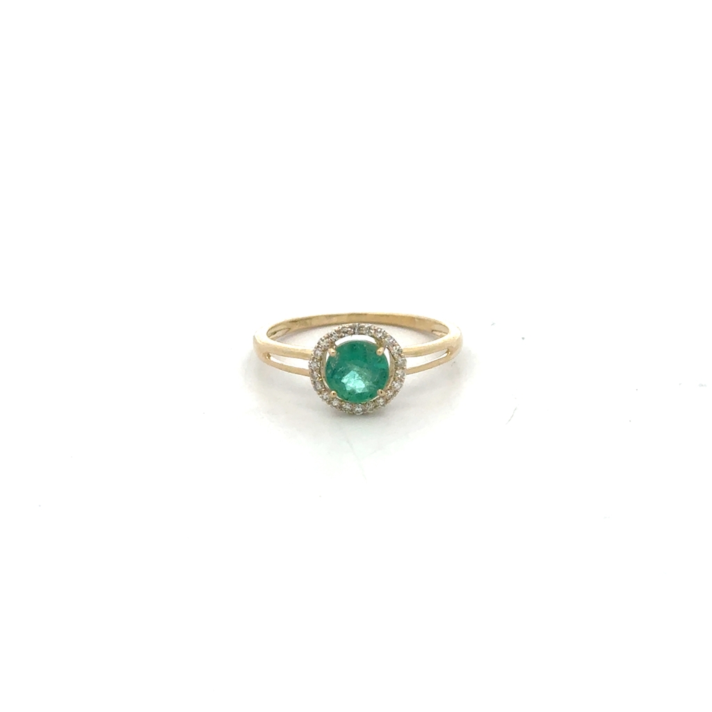 Bague or jaune 10 carats, émeraude, 13 points de diamant total