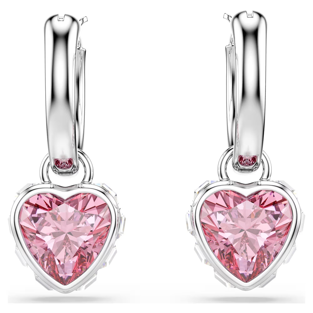 Boucles d'oreilles pendantes Chroma coeurs, métal rhodié, cristaux incolores et roses